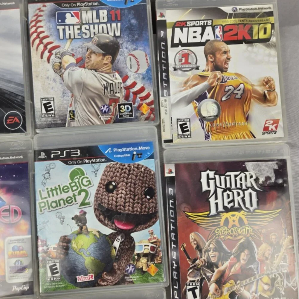 PS3 Lot of 10 PlayStation 3 Call Duty, NBA, Guitar, MLB, Uncharted 2, Speed Work